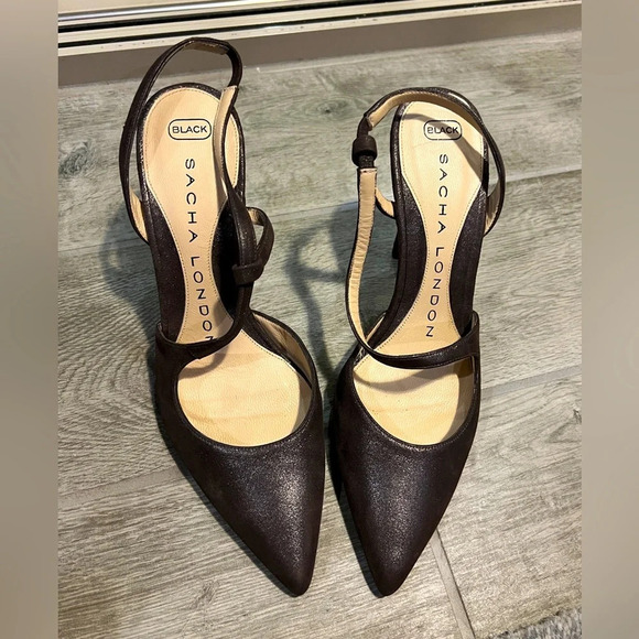 Sacha London heels dark grayish brown size 37 1/2 Eu or 7 US Preowned - Picture 1 of 8